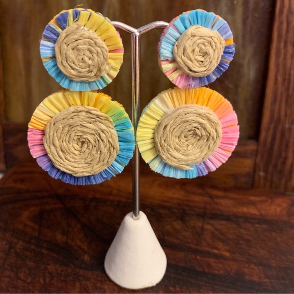 Colorful Raffia and Twine Lightweight
Post Earrings